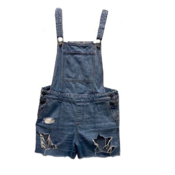 DL1961 Blue Short Overalls Romper with distress Denim Jumpsuit Size medium - Picture 6 of 15